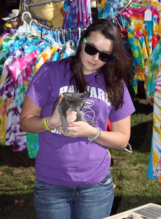 Hilah Connolly cuddles one of three kittens looking for homes.
