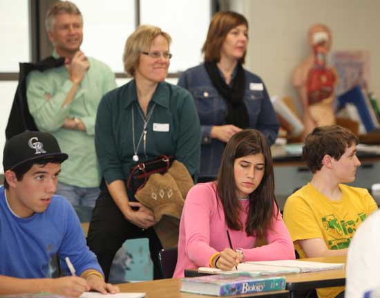 Visiting teachers from Iceland observe an anatomy class at Bromfield on Oct. 25.