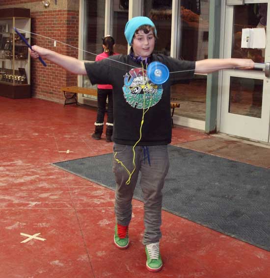 Mattie Banker tries his hand at diablo (Chinese yo-yo).
