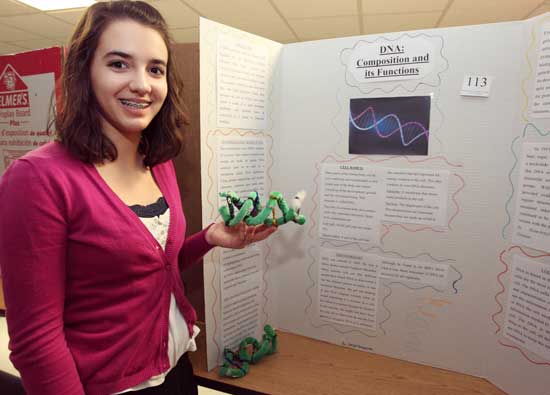 Carina Mangiacotti displays her model of DNA.