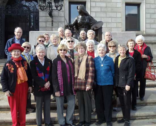 COA trip participants in front of the Boston Public Library, which they toured Feb. 18. The group also visited Trinity Church for an organ concert before eating lunch at Skip Jack’s and heading back to Harvard. Front row, from left: Pat White, Karen Dolimount, Carole Kinnee, Pat Deluca, Carol Herbert, Pat Jennings. Second row, from left: Joanne Cau, Vicky Maxant, Mary Alan, Martha Guptil, Arlene Marteney, Phyllis Konop, Blanche Foss. Third row, from left: Bill Donnelly, Joan Kelleher, Dan Kelleher, Al Deluca, Phil Konop, Connie McClellan. Back row: John Sheehan, Dave Vannicola.(Courtesy Photo) COA trip participants in front of the Boston Public Library, which they toured Feb. 18. The group also visited Trinity Church for an organ concert before eating lunch at Skip Jack’s and heading back to Harvard. Front row, from left: Pat White, Karen Dolimount, Carole Kinnee, Pat Deluca, Carol Herbert, Pat Jennings. Second row, from left: Joanne Cau, Vicky Maxant, Mary Alan, Martha Guptil, Arlene Marteney, Phyllis Konop, Blanche Foss. Third row, from left: Bill Donnelly, Joan Kelleher, Dan Kelleher, Al Deluca, Phil Konop, Connie McClellan. Back row: John Sheehan, Dave Vannicola.(Courtesy Photo)