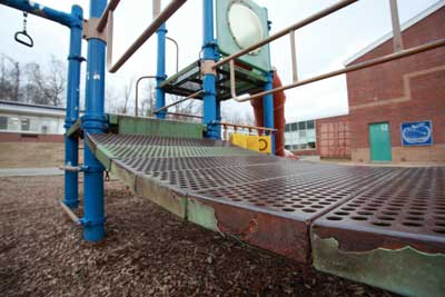 The elementary school playground shows signs of its 20-plus years of service. (Photo by Lisa Aciukewicz) The elementary school playground shows signs of its 20-plus years of service. (Photo by Lisa Aciukewicz)