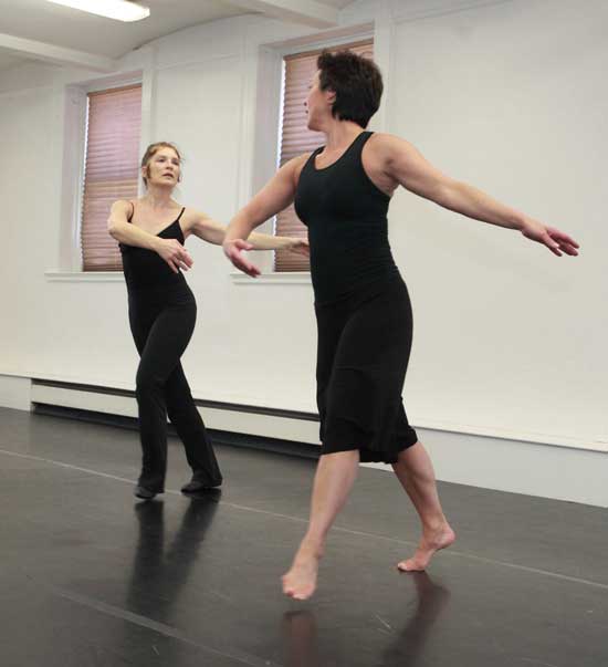 Dance instructors Sheila Peters (left) and Edie Hettinger perform an original dance