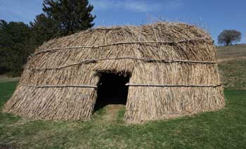The interior and exterior of the recently completed longhouse constructed at Fruitlands as part of the Native American exhibit. The longhouse was the shelter of choice of many native peoples of this region. (Photo by Lisa Aciukewicz) The interior and exterior of the recently completed longhouse constructed at Fruitlands as part of the Native American exhibit. The longhouse was the shelter of choice of many native peoples of this region. (Photo by Lisa Aciukewicz)
