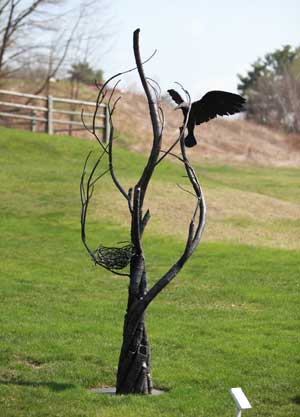 A sculpture by Gage Prentiss on the lower fields of Fruitlands Museum. (Photo by Lisa Aciukewicz) A sculpture by Gage Prentiss on the lower fields of Fruitlands Museum. (Photo by Lisa Aciukewicz)