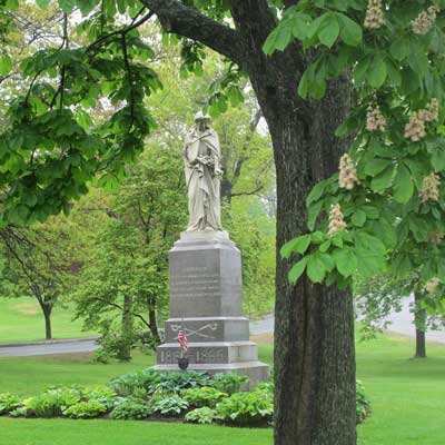 The Civil War memorial framed by a flowering chestnut tree on the Common.(Photo by Lisa Aciukewicz) The Civil War memorial framed by a flowering chestnut tree on the Common.(Photo by Lisa Aciukewicz)