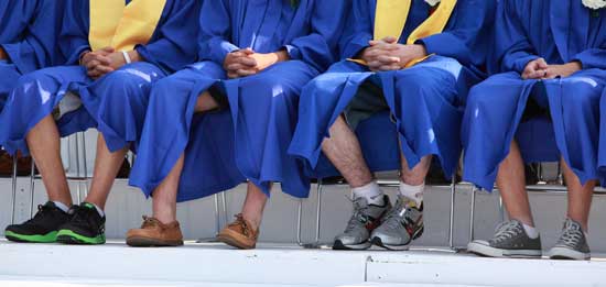 Bromfield seniors display a variety of footwear at their graduation ceremony in June.
