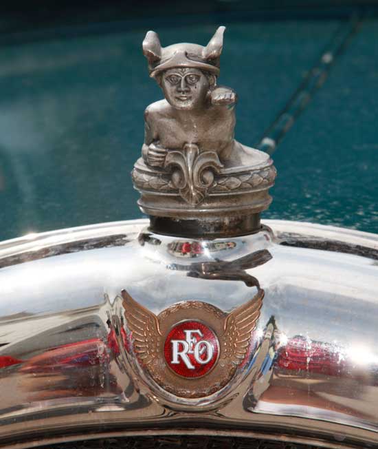 The hood ornament on Andy Warner’s freshly restored Oldsmobile. (Photo by Lisa Aciukewicz)