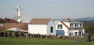 The storm left Fruitlands Museum with an unexpected “sculpture.” A rental tent that was supposed to be picked up Sunday morning blew over late Sunday night in the gusty winds on the tail end of the storm. (Photo by Lisa Aciukewicz) 