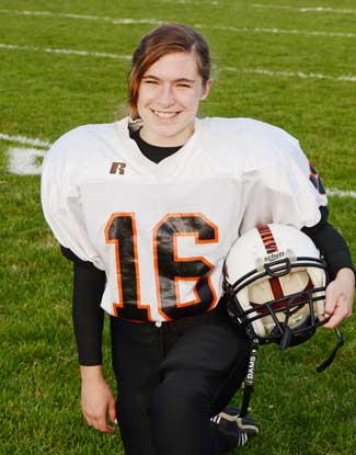 Becky Morin suited up for practice. (Photo by Darcy Robinson)