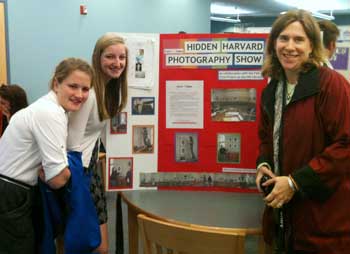 From left: Alison Marteney and Erica Marksteiner with Pam Cochrane present their community service project involving curating and promoting the For Art’s Sake Hidden Harvard photography exhibition last spring.(Courtesy photo) From left: Alison Marteney and Erica Marksteiner with Pam Cochrane present their community service project involving curating and promoting the For Art’s Sake Hidden Harvard photography exhibition last spring.(Courtesy photo)