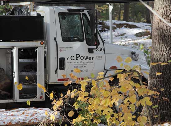 16 crews of electrical workers from C. C. Power in Kalkaska, Michigan, traveled to New England. 16 crews of electrical workers from C. C. Power in Kalkaska, Michigan, traveled to New England.