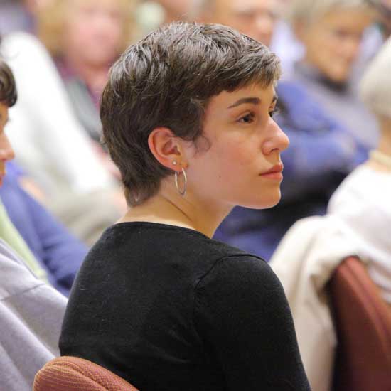 Bromfield senior Emma Wood listens to O’Byrne’s talk. Wood organized the Veteran’s Day event as part of her senior project. Bromfield senior Emma Wood listens to O’Byrne’s talk. Wood organized the Veteran’s Day event as part of her senior project.