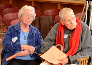 Longtime residents Elsie and Phil Shut listen to a speaker. Longtime residents Elsie and Phil Shut listen to a speaker.