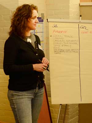Maggie Green jots down notes from the group's brainstorming session. (Photo by John Sharko) Maggie Green jots down notes from the group's brainstorming session. (Photo by John Sharko)