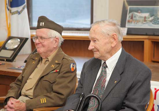 World War II vets James Dunlap Jr. (left) and Hans Ohlin are honored at a Veterans Day ceremony.