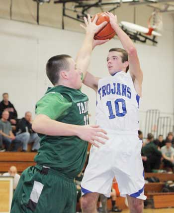 Tahanto’s Andy Dellasanta tries to block a shot by Bromfield’s Matt Griffin. (Photo by Lisa Aciukewicz) Tahanto’s Andy Dellasanta tries to block a shot by Bromfield’s Matt Griffin. (Photo by Lisa Aciukewicz)
