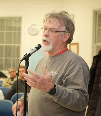 Resident Keith Turner takes the microphone at Monday’s Board of Selectmen meeting. (Photo by Lisa Aciukewicz)
