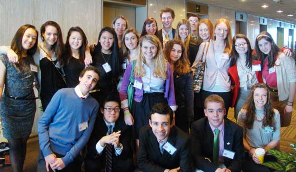 Front row from left: Model UN club members Lucas Hickok, Bin Han, John Wesley, Connor Sloan, and teacher Bryce Mattie, the club’s advisor. Middle row, from left: Amy Hu, Heather Grant, Jillian Nelson, Jenn Symula, Emily Erdos, Erika Krause, Alyssa Asquith, Jessica Berger, Carley Williams, and Nikki Margaretos. Back row, from left: Elizabeth Noyes, Caroline Tracey, Paul Malloy, Emma Noyes, Patrick Griffen, and Julia Berger. (Courtesy photo) Front row from left: Model UN club members Lucas Hickok, Bin Han, John Wesley, Connor Sloan, and teacher Bryce Mattie, the club’s advisor. Middle row, from left: Amy Hu, Heather Grant, Jillian Nelson, Jenn Symula, Emily Erdos, Erika Krause, Alyssa Asquith, Jessica Berger, Carley Williams, and Nikki Margaretos. Back row, from left: Elizabeth Noyes, Caroline Tracey, Paul Malloy, Emma Noyes, Patrick Griffen, and Julia Berger. (Courtesy photo)