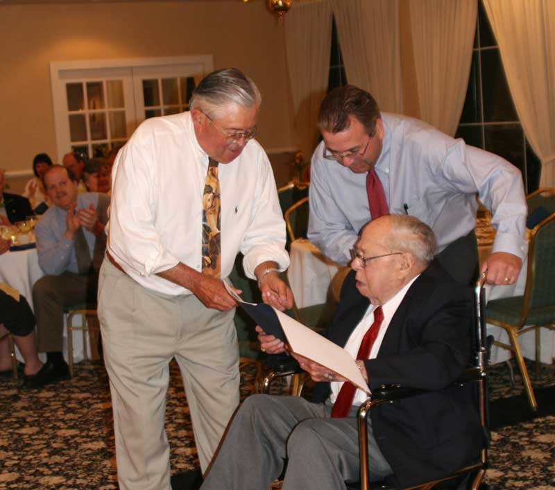 Bill Hazel and President Ed Gordon present the Lions Club Lifetime Membership Award to Charlie Perkins. (Courtesy photo)