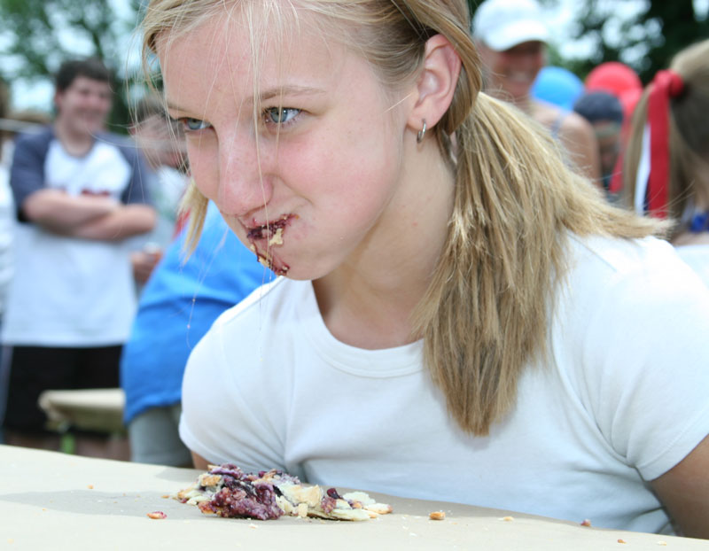 Erica Marksteiner stares down the pie-eating competition.