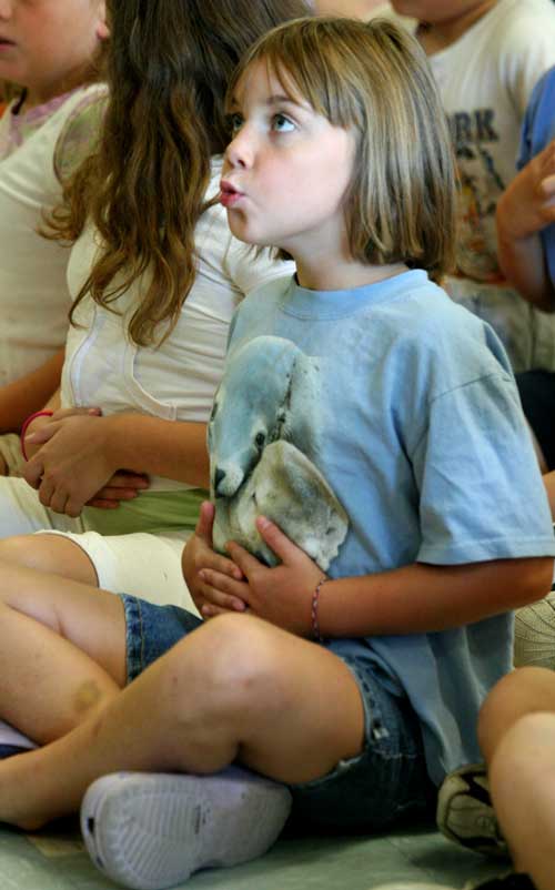 Bridgette Hadorn does deep-breathing exercises.