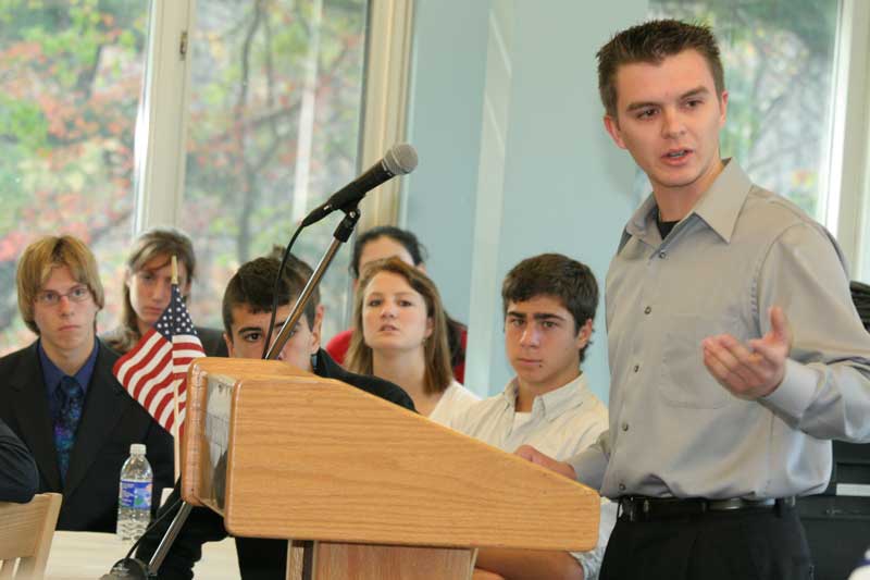 Iraq War veteran Jonathan Blinn pays homage to his fellow veterans during his speech.