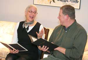 Davida Bagatelle runs through her lines with Doc Westerling. (Photo by Lisa Aciukewicz)