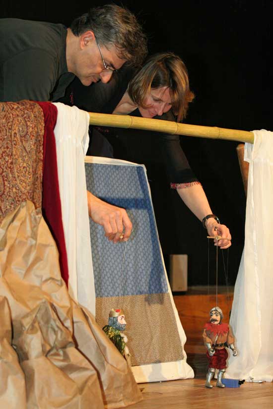 Marc Abouaf and Belinda Friedrich perform a puppet show with Czech marionettes.