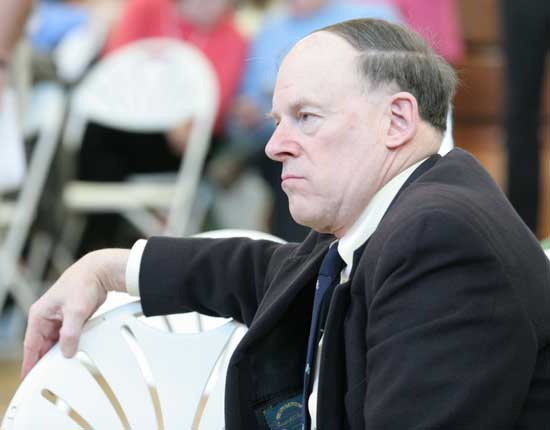Veteran Finance Committee member Steve Colwell ponders a budget question.