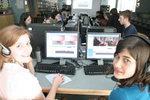Bromfield students Rebecca Turner (left) and Elizabeth Swain take a break from editing videos during a training session for Avid video-editing software held at the school last week. (Photo by Lisa Aciukewicz) Bromfield students Rebecca Turner (left) and Elizabeth Swain take a break from editing videos during a training session for Avid video-editing software held at the school last week. (Photo by Lisa Aciukewicz)