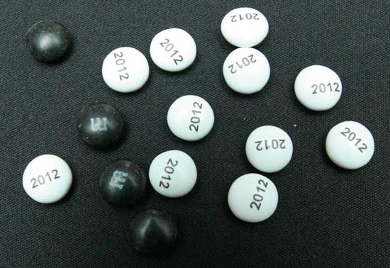 Favors included specially printed black and white M&Ms.