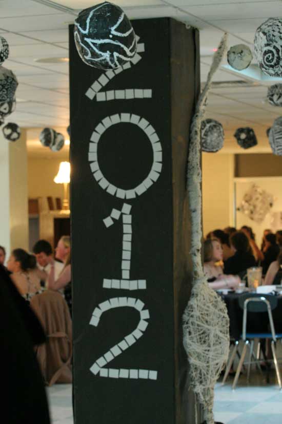 Decorations, all made by students, were a study in black and white.