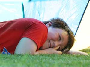 David Renwick rests after  a game of cat and mouse. 