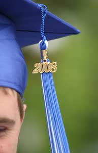 Tom Cooke’s tassle awaits a shift to the right to mark the graduation of the class of 2008.