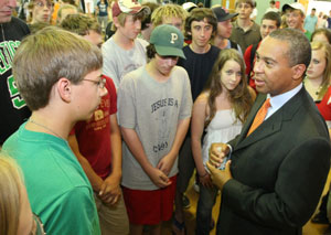 Governor Patrick speaks informally with Parker students after the ‘town meeting.’