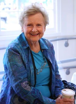 Former owner of the General Store Joyce Garrick relaxes on the window bench in the new store