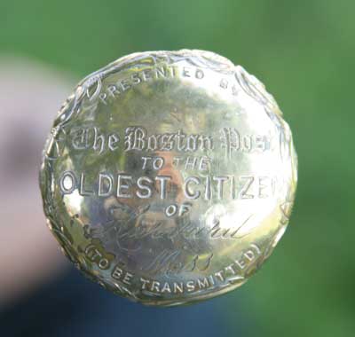 The Boston Post cane—one of many artifacts rescued—was historically given to the oldest resident in town.