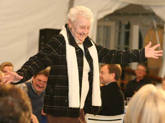 Connie Von Loesecke shows off a plaid coat by 600 West.