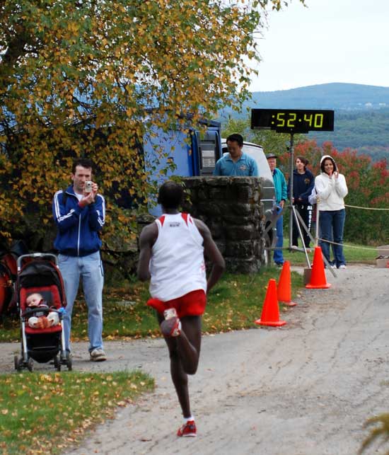 Benjamin Ndaya of Lowell approaches the finish line. He won the 10-mile race with a time of 52:43.