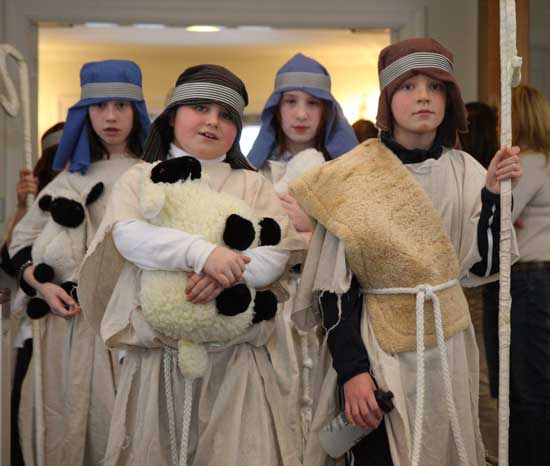 The shepherds prepare to walk down the aisle. Left to right are Emily Ferguson, Cameron Stephens, Lauren Beale, and Luke Wharton.