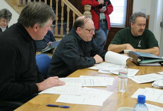 George McKenna, Steve Colwell, and Bob Thurston discuss the budget in a January Finance Committee meeting.