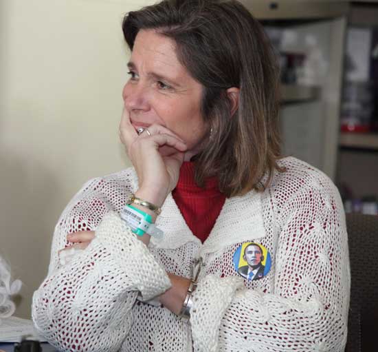 Third-grade teacher Sharlene Tuttle contemplates the day's events.
