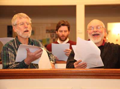 Irl Smith, Joe Gaffney, and Paul Garver practice their part. (Photo by Lisa Aciukewicz) Irl Smith, Joe Gaffney, and Paul Garver practice their part. (Photo by Lisa Aciukewicz)