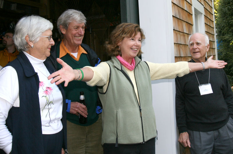 Chairman of the Board Sarah Hindle, board member John Carpenter, Executive Director Betsy Tyson-Smith, and founder Bill Thurston, all of the Virginia Thurston Healing Garden, welcome in the Just ’Cause walkers. (Photo by Pat Westwater-Jong)